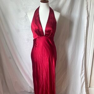 Elegant Full-length Red Halter Neck Dress